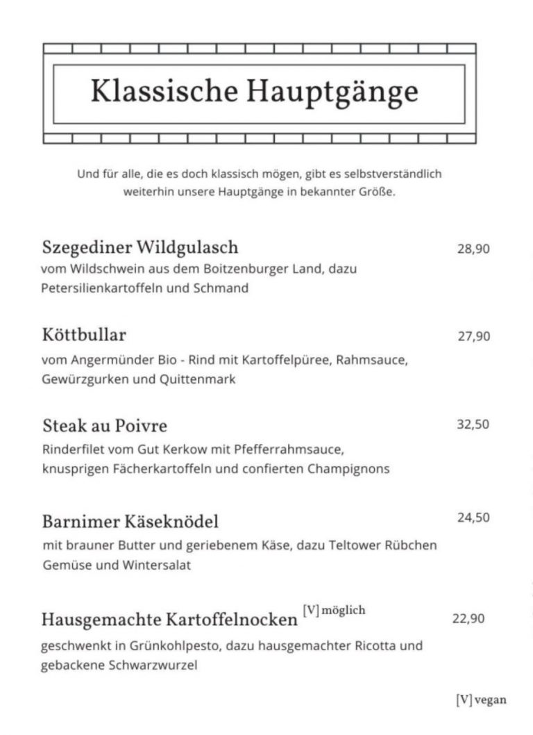 Hauptgang Karte Lokal