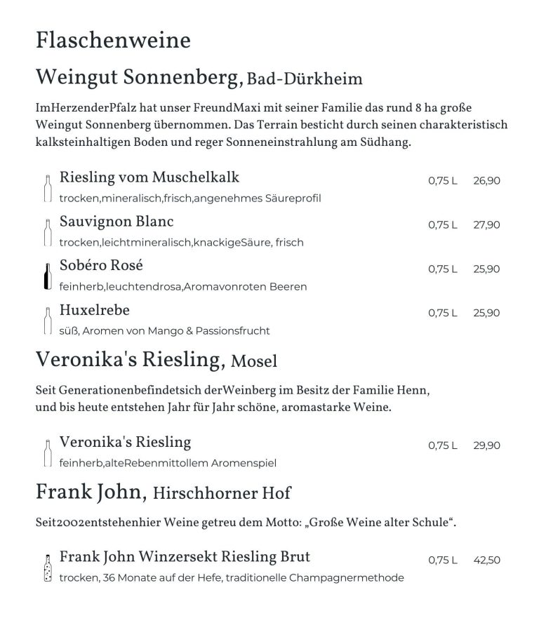 Weinekarte Pfalz und Mosel in der Kochkommode