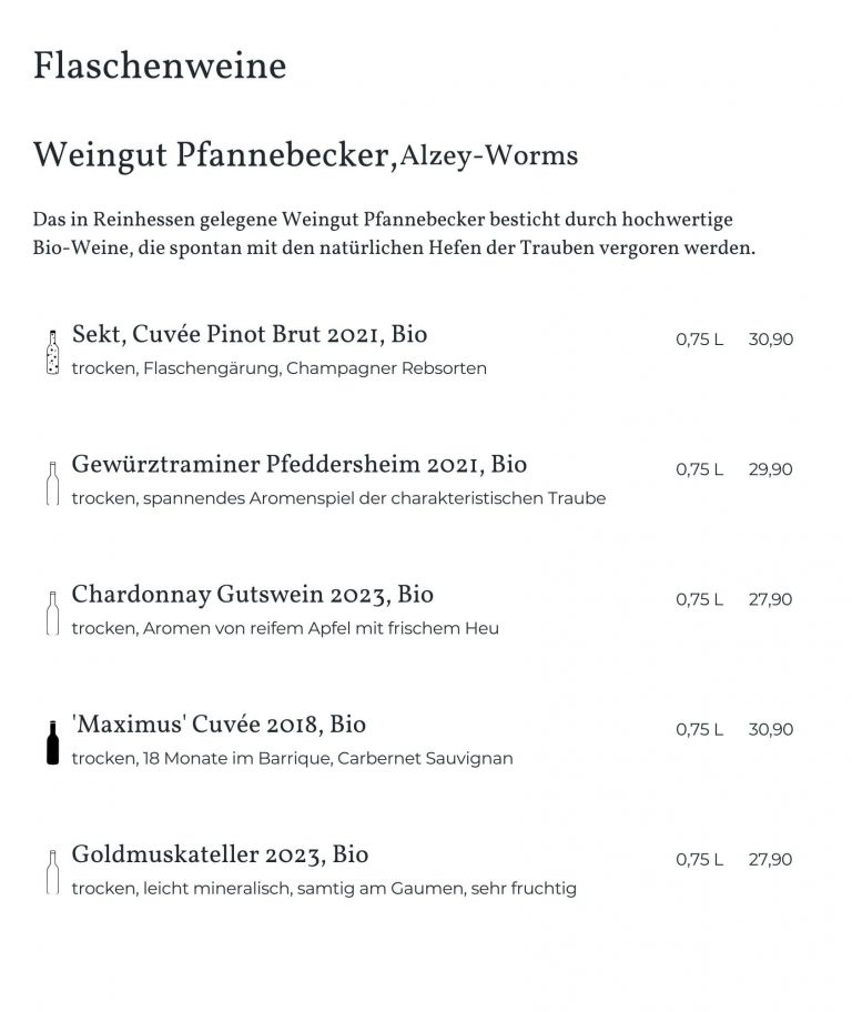 Pfälzer Weine im Lokal Eberswalde